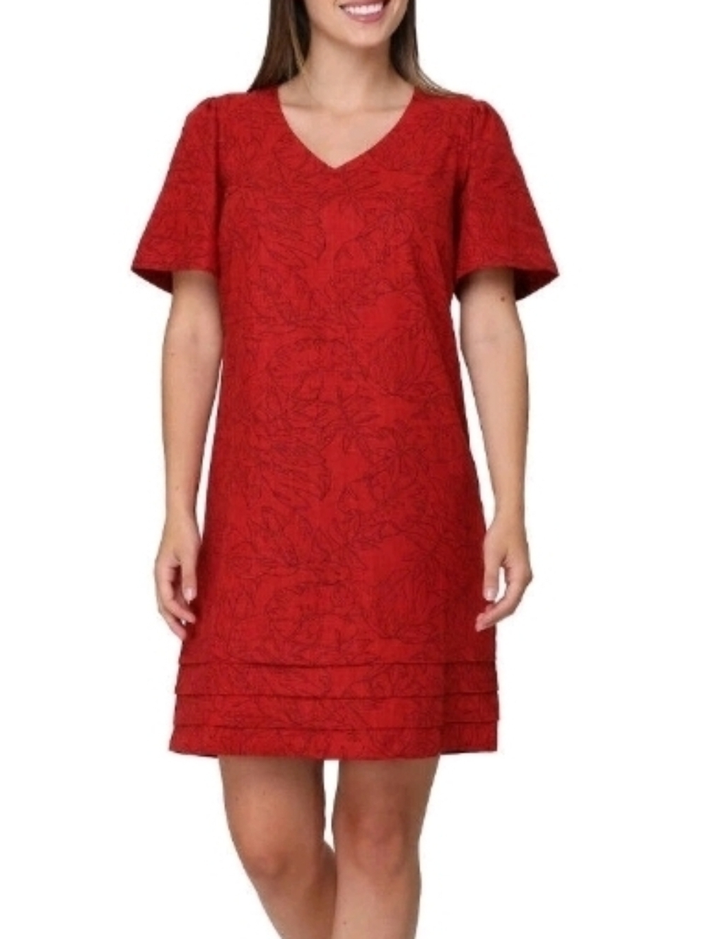 Nicole Miller Red Top with Subtle Black Print